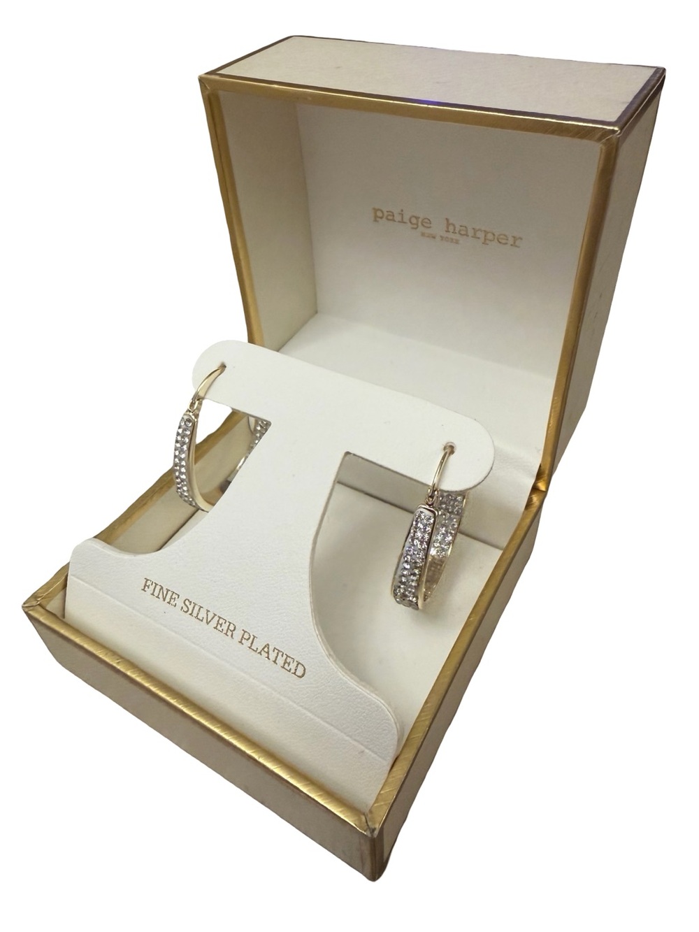 Paige Harper Gold & silver Plated Pave Hoop Earrings - White Crystal